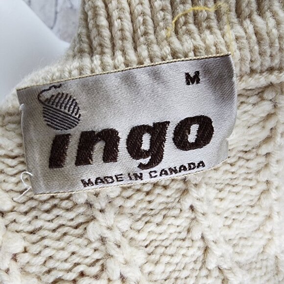 Vintage Virgin Wool Shawl Collar Cardigan Button Front Patch Pockets Cream Med - Picture 2 of 16